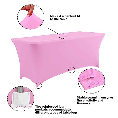 Ivapupu 4Ft Table Cloth For Rectangular Fitted Events Stretch Pink Table Covers Washable Table Cover Spandex Tablecloth Table Protector For Party, Wedding, Cocktail, Banquet, Festival #TOP1