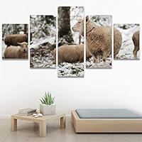 SIGNWIN 5 Panel Canvas Wall Art Animals Expressionism Group Modern Artwork for Home Decorations Ready to Hang - 60