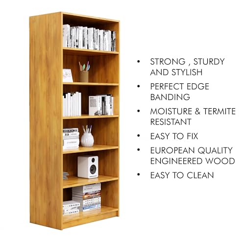 Image of Bniture 6 Tier Engineered Wood Open Book Shelf Wooden Bookshelf for Home, Kids Room & Study Room | Multipurpose Free Stand Corner Book Organizer for Library Room, Office | Giant Wood