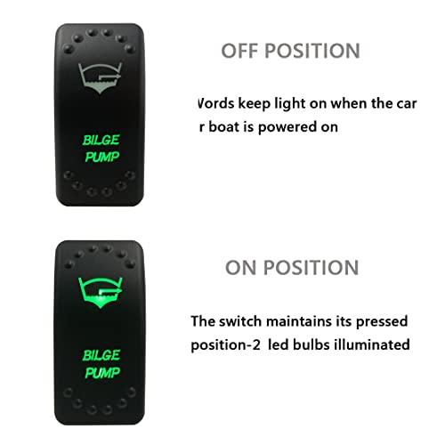 Image of Green Backlit Rocker Switch 5 Pin ON-Off Laser Etched Button Switch with Wires for Car Marine Boat UTV 20A /12V 10A /24V (Bilge Pump)