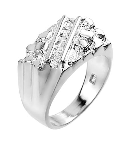 .925 Sterling Silver White Cubic Zirconia 3.8mm Channel Set Nugget Style Tapered Engagement or Wedding Ring