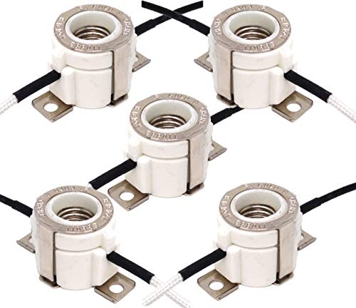 5 Pack E11 Mini-Candelabra Screw Ceramic Lampholder Socket,E11 mini Porcelain Candelabra Base Socket with 12 inch Lead Wires E11 Socket