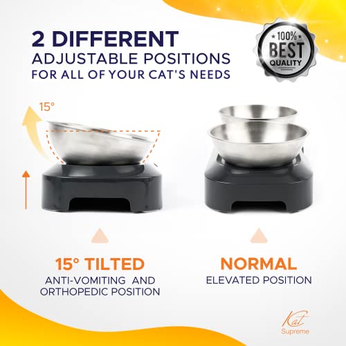 Katsupreme Tilted Cat Food Bowl - Raised Cat Bowl, Anti Vomiting Cat Bowls For Indoor Cats, Set Of 2 Stainless Steel Cat Bowls With Stand thumb #1