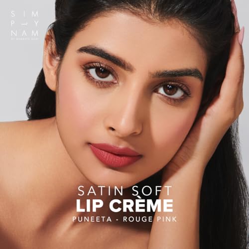 Image of SIMPLYNAM Satin Soft Lip Creme | 1 Swipe Full Coverage | Hydrating, Creamy Matte Finish | 6-8 Hour Stay | Transfer-Proof & Smudge-Proof | Infused with Peptides & Squalane | Vegan | 5ML | Puneeta- Rogue Pink
