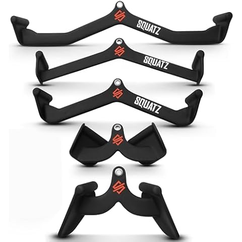 SQUATZ LAT Pulldown Attachments, T-bar, V-bar, Pulley Cable Attachments, Bicep Curl, Tricep LAT pulldown Bar, Mag Grips, Back Strength Training Rubber Coated Handles for Comfort and Grip, Set of 5 Cover