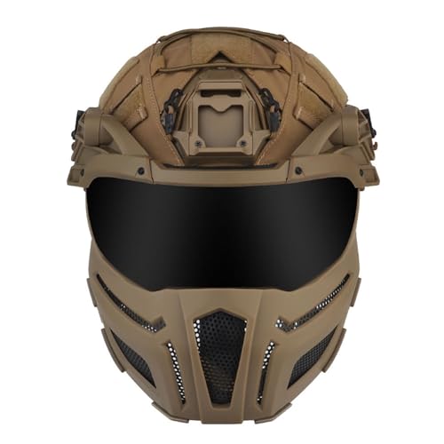 LDZDGD Adjustable Tactical Fast Helmet with Removable Face Mask, Modular Rail System & NVG Mount – Ideal for Tactical Training & Outdoor Use(Brown)