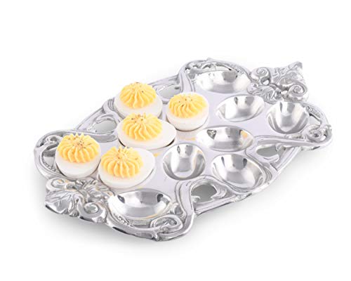 Arthur Court Designs Aluminum Fleur-De-Lis Deviled Egg Holder Container 13 inch x 8 inch
