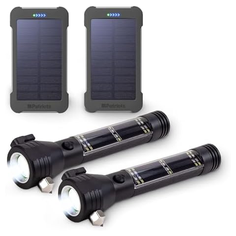 4Patriots: 2 Patriot Power Cell & Multi-Function Flashlight Bundle -Portable Solar Power Bank, Emergency Solar Powered Tactical Flashlight, Rechargeable External Battery, 3 USB Ports Cover