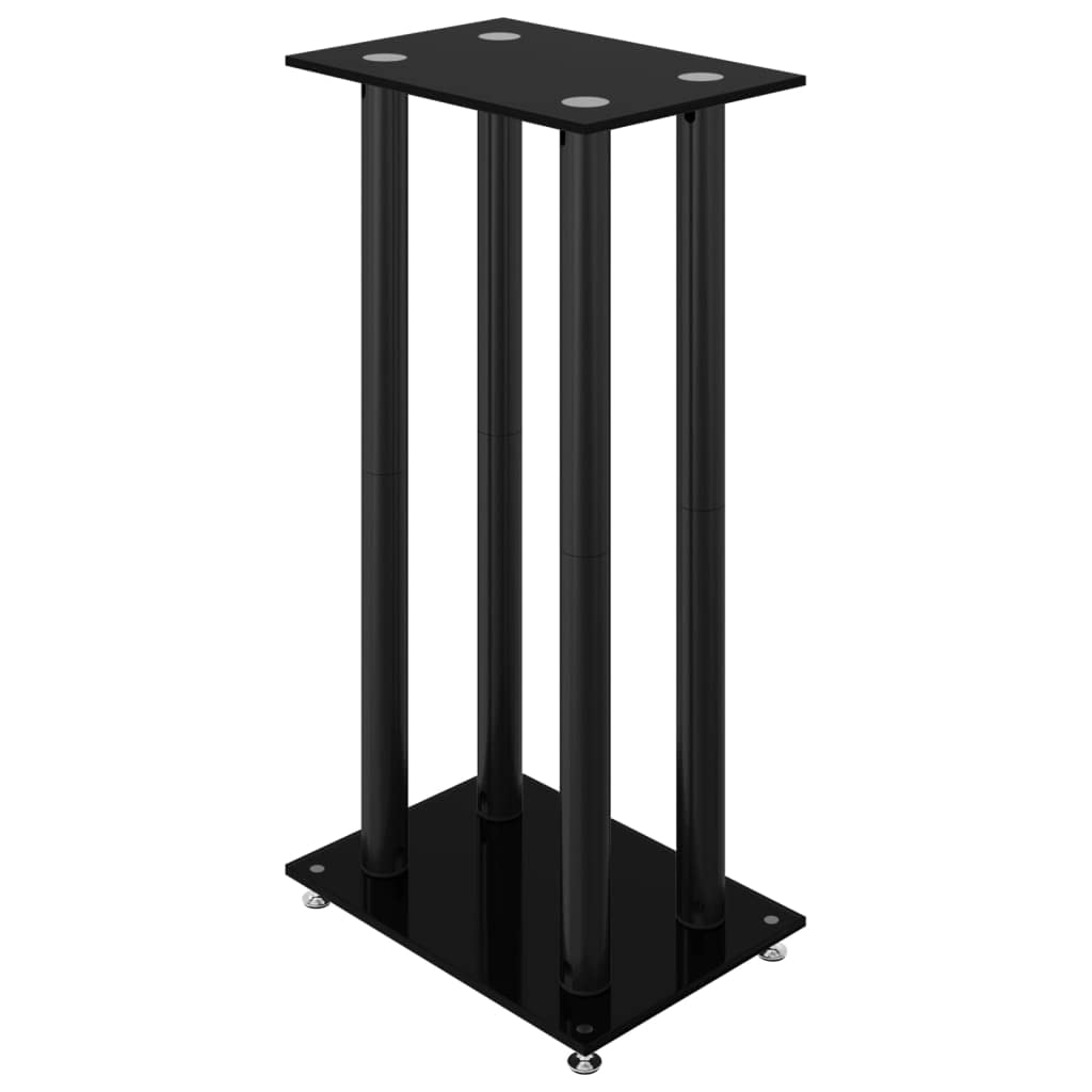 Tidyard Supports de Haut-parleurs Support d'enceinte Salon Antidérapant 2 pcs Noir Verre trempé 4 piliers