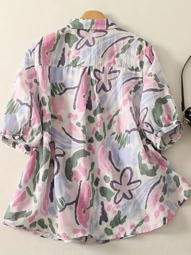 Image of Gufrina Women's Casual Button-Down Shirt with Multicolor Floral Print & Half Sleeves, Collar Neck