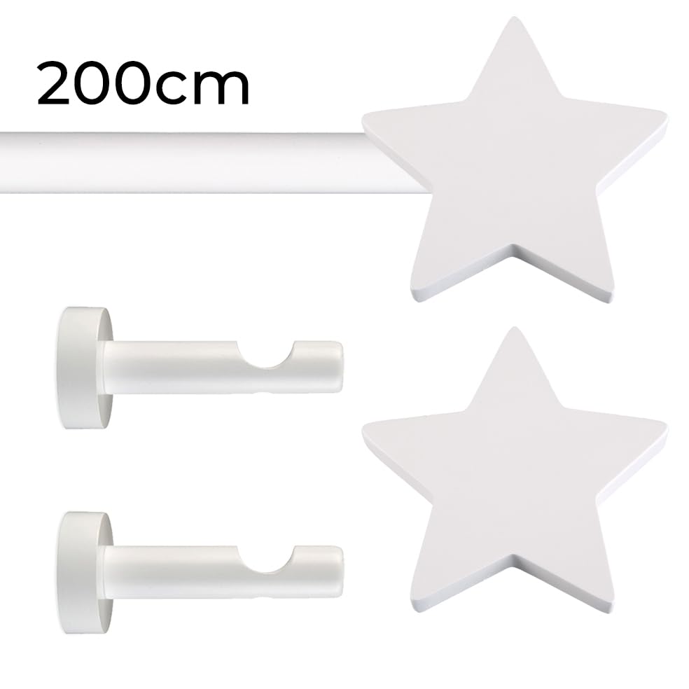 Set asta in legno per tenda con diametro 22 mm, kit asta per tenda installazione a parete asta bianca da 2 m con terminale stella aste per tende cintacor