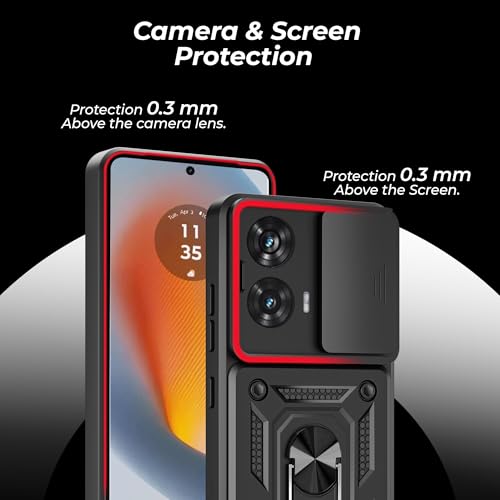 Image of A rtistque Armor Bumper Back Case Cover for Motorola Moto Edge 50 Fusion 5G / Moto G96 5G | Stylish Ring Holder & Inbuilt Stand | Sliding Camera Cover | Moto Edge 50 Fusion 5g Back Cover - Black