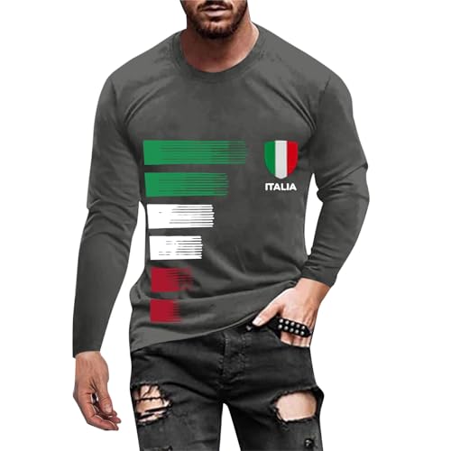Gefomuofe Langarmshirt Herren T-Shirt mit Italienischer Flagge Fitness Muskeshirts Sportshirt Rundhals Freizeitshirts Sport Gym Laufshirts Einfarbige Streetwear