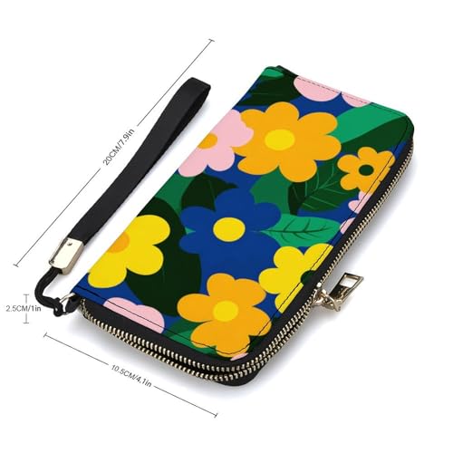 Yellow Orange Flowers Simple PU Leather Clutch Long Bifold Wallet, Coin Purse Credit Pass Case, Durable Card-Holder Money Storage for Women Men2