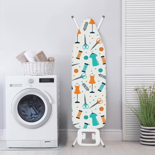 Image of Ironing Board Cover Decor 15x54 Inch, Iron Board Cover with Nose Pocket, Hook and Loop Fastening Stain Resistant,Protection Covers with Elastic Edge Machine Patterns