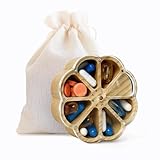 Makety Wood Weekly Pill Organizer, 7 Day Flower Pill Box, Wooden Medicine Holder, Transparent Magnetic Lid
