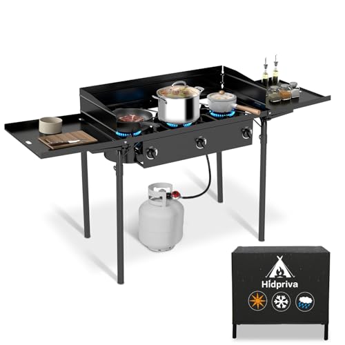 3 Burner Outdoor Camping Stove Windscreen & Side Table,