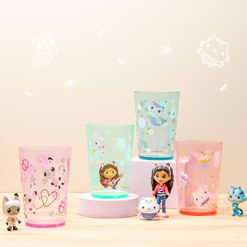 Image of Zak Designs DreamWorks Gabby's Dollhouse Nesting Tumbler Set for At Home, 14.5oz Non-BPA Plastic Cups, 4-Pack (Gabby, Pandy Paws, Cakey Cat, Mercat, Kitty Fairy, Baby Box)