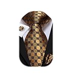 Dubulle Mens Tie Set Solid Paisley Silk Striped Necktie for Men with Cufflinks Tie and Pocket Square,A Brown Bronze