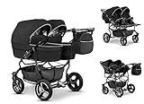 Zwillingskinderwagen Geschwisterwagen DUET LUX Komplettset 3 in 1 in 17 Farben