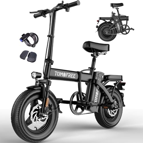 Tomofree Folding Electric Bike for Adults 20-24MPH Peak 750W EBike, 48V 20AH Removable Battery for Electric Bicycles,35-75Miles PAS Range, 10 Shock Absorbers, 14'' Fat Tire Foldable E-Bike, PAS E Bike