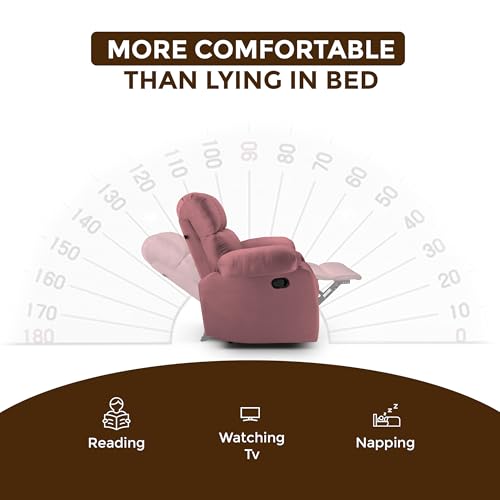Image of Little NAP Helios Soft Suede Fabric Manual Recliner | Premium Recliner Sofa 1 Seater for Living Room | Luxuriously Padded Body and Comfort | Recliner Chair Office, Bedroom | Dusty Mauve