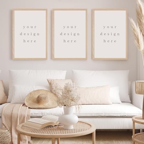 puthiac 22x28 Picture Frames for Wall - Minimalist 22x28 Oak Wood Frames, 22"x28" Poster Frame Wood, Natural Solid Wooden Picture Frames for Wall Art Photo and Prints(3 Pack, Beige)
