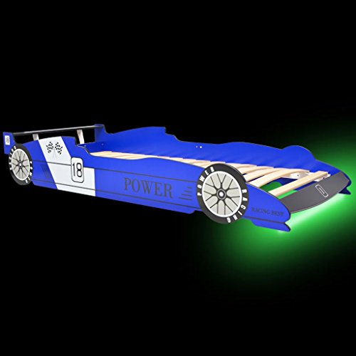 vidaXL Kinderbett mit LED Rennwagen-Design 90x200cm Blau Autobett Jugendbett
