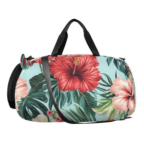 Hibiscus Flowers Pattern Gym Travel Duffel Bag with Shoe Compartment for Boys Girls - Gymnastics Sports Dance Football Travel Bag Teens Weekender Sleepover2