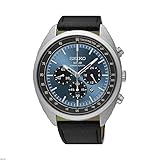 Seiko Men's 45mm Black Leather Band Steel Case Hardlex Crystal Solar Blue Dial Analog Watch SSC625P1