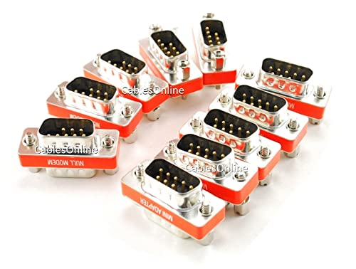 CablesOnline DB9 Null Modem Male to Male Slimline Data Transfer Adapter/Gender Changer, (10-Pack) (AD-N05M-10)