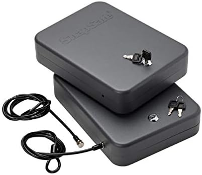SnapSafe Portable Lock Box for Guns and Valuables, 2 Pack - Includes 2 Lock Boxes (Keyed Alike), 4 Keys and 1500 Pound Patented Security Cable - Thick 16-Gauge Steel - An Ideal Car Gun Safe