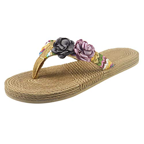 TEEL ONG - Sandalias con diseño de tejido colorido con decoración de flores, para verano, playa, bohemio, puntera abierta, 1,5/3/5 cm de altura, color, talla 38.5 EU