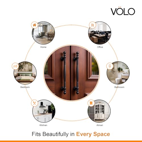 Image of VOLO Main Door Pull Push Handle | Door Handle for Home Office | Interior Exterior Door Hardware Pull Handle | (Pack of 2 Pieces, Black, 12 Inch (300MM))