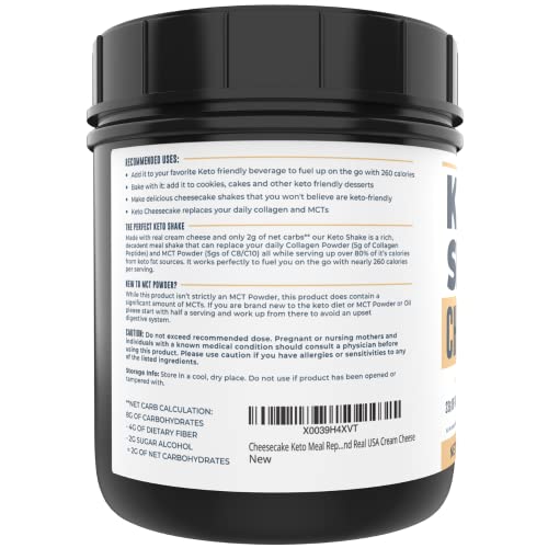 Image of 16oz Cheesecake Keto Meal Replacement Shake - Low Carb Keto Protein Powder Mix, High Fat Protein Shake with MCTs from Coconut Oil Powder, Collagen Peptides and Real USA Cream Cheese - 2 Net Carbs
