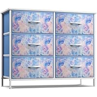 Sorbus Kids Dresser with 6 Drawers - Storage Chest Organizer Unit with Steel Frame, Wood Top & Handles, Tie-dye Fabric Bins for Clothes - Wide Furniture for Bedroom Hallway Kids Room Nursery & Closet