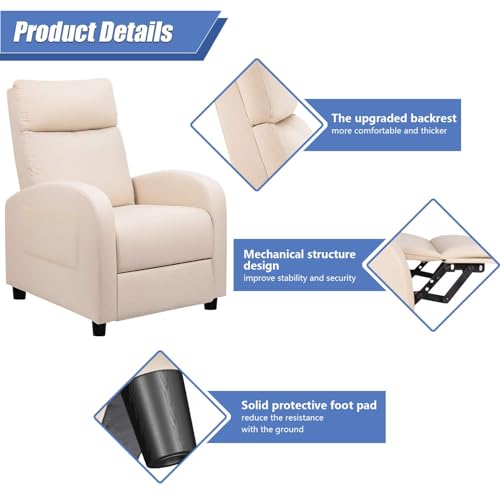 Sillón reclinable moderno piel beige miniatura 6