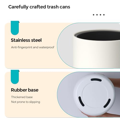 Image of 2.1 Gallon /8L Bathroom Trash Can, Round, Modern, Open Top Waste Basket, White Metal Garbage Can, for Bedroom, Hotel, Kitchen, Office, Home (White)