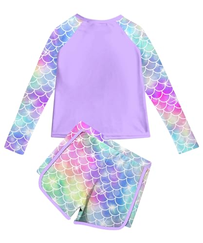 Image of Vogseek Girls Rash Guard Swimsuits 2 Piece Bathing Suit UPF 50+ Summer Swimwear Size 7-12T