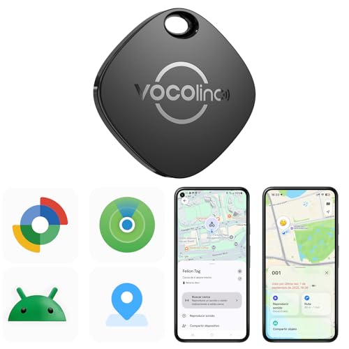 VOCOlinc Smart Tag para Android & iOS, Dual Sistema Buscador de Objetos Compatible con Google Localizador o Apple Buscar App, Localizador de Artículos para Llaves/Equipaje/Maleta, Batería Reemplazable