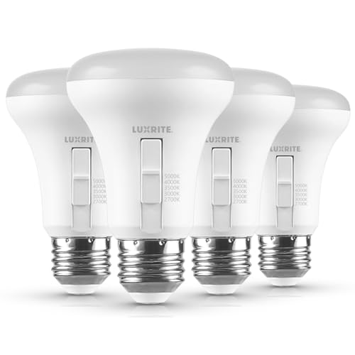 LUXRITE BR20 LED Light Bulb 7W (50 Watt Equivalent) 5CCT 2700K 3000K 3500K 4000K 5000K CRI 90 Dimmable 550 Lumens LED Flood Light Bulb UL Listed E26 Medium Base (4 Pack)