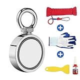 Imán de neodimio de doble cara,Fuerza de tracción combinada de 80KG,diámetro de 48 mm,y un par de guantes, Cuerda de 20m,cuerda, pegamento de hilo, para la caza del tesoro submarino, pesca magnética