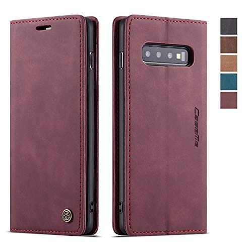 Étui portefeuille pour Samsung Galaxy S10 rouge vin porte-cartes