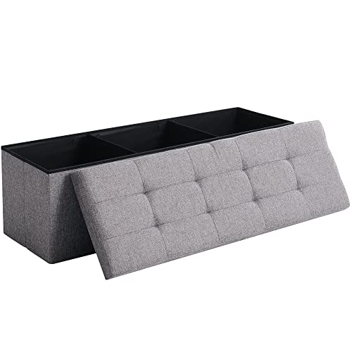 Image of Storage Ottoman Bench Foldable Footrest Foot Stool, 45 inch Fabric Grey | Small Ottoman Foot Rest Seat Shoe Bench Flip-Top forliving Room End of Bed Bedroom Couch Dorm 166L Folding Upholstered Chair