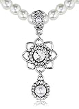 LUISIA Perlenkette mit Anhänger Herzblüte und Perlenanhänger - Schmuck Collier für Hochzeit als Brautschmuck, zu Dirndl und Trachten