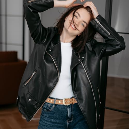 HOTWILL Women Fashion Belts for Jeans Dress Punk Studded Faux Leather Ladies Belt with Gold Buckle2