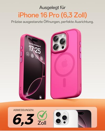 Image of UNBREAKcable Magnetic for iPhone 16 Pro Case 6.3-Inch, Compatible with MagSafe, Full Camera Protection, Built-in Magnetic Ring, Drop Protection Shockproof Slim Phone Cover - Hot Pink