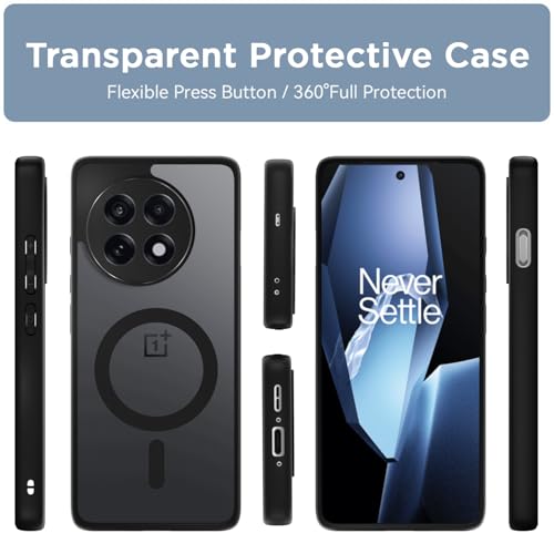 Image of Amazon Basics Back Cover for OnePlus 13R 5G Compatible with Mag-Safe | Shockproof Design | Hard Transparent Back Case (Black Mag-Safe)