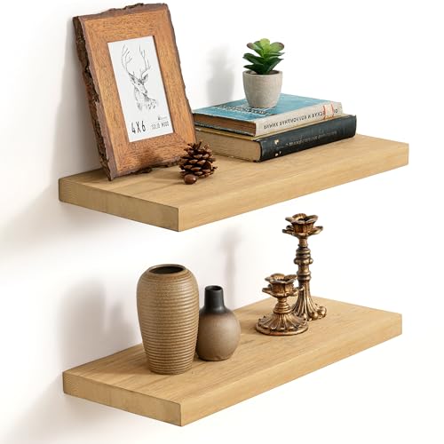 Image of Marsmiles 20 Inch Floating Shelves | 9.3 Inch Deep Natural Wood Wall Shelves Set of 2 | Rustic Reclaimed Wood Shelves for Room Wall | Farmhouse Floating Shelves for Living Room Bathroom