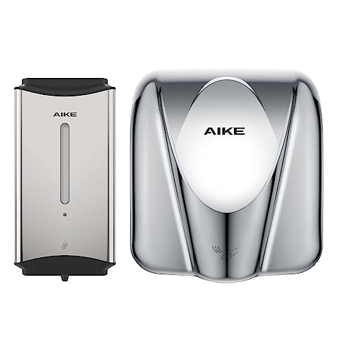 AIKE Commercial Hand Dryer and Automatic Soap Dispenser Combination, Model AK2812 & AK1206 Polished